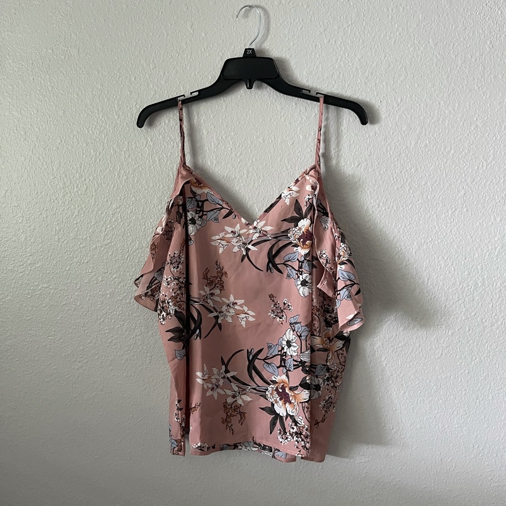 PINK FLORAL COLD SHOULDER TOP